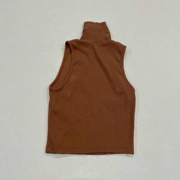ZARA Ribbed Sleeveless Turtleneck Top S | Brown Mock Neck Tank | Minimalist Basi - Picture 2 of 6